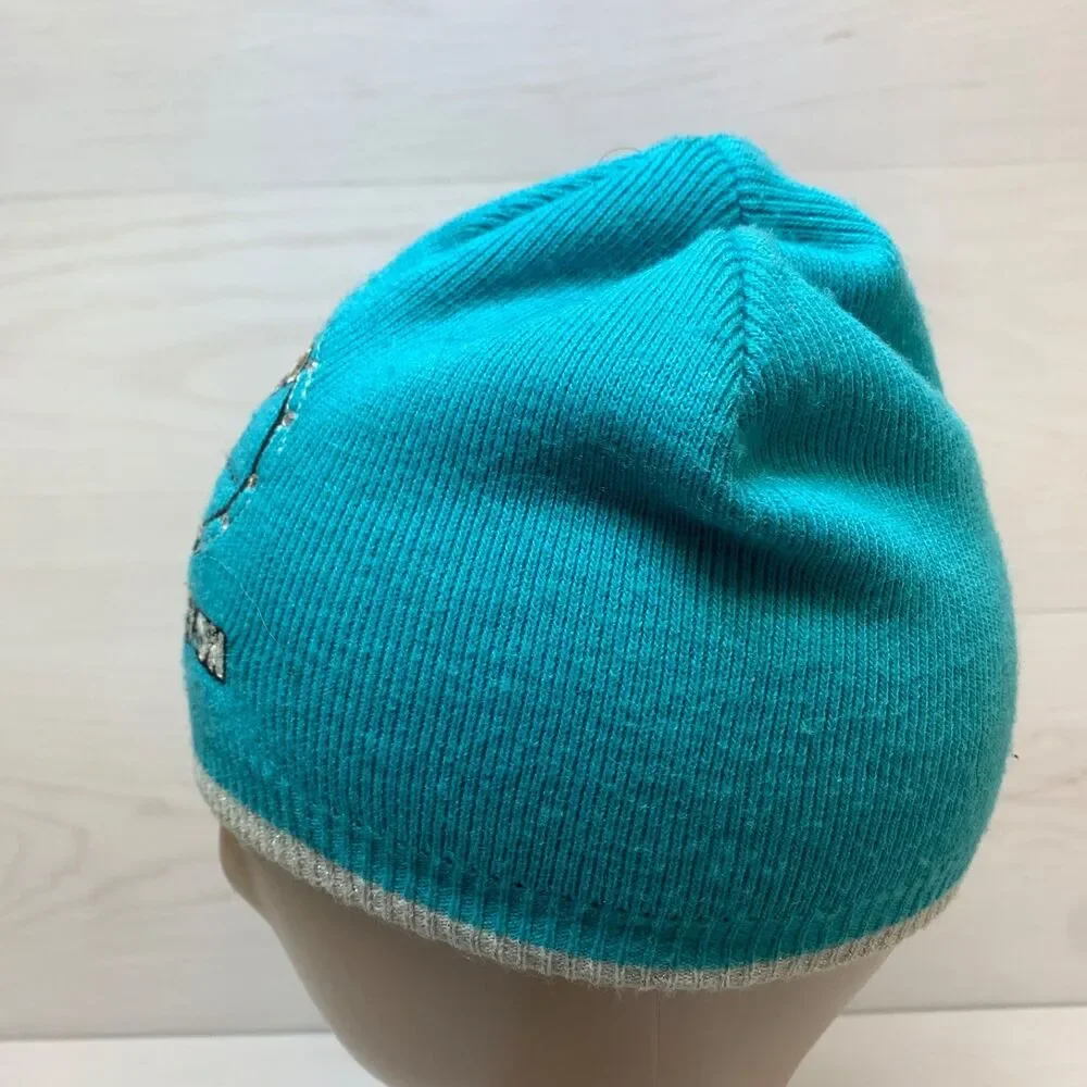 Y2K‎ Bobby Jack Girls Knit Beanie Hat Blue Monkey Embroidered Knit Retro